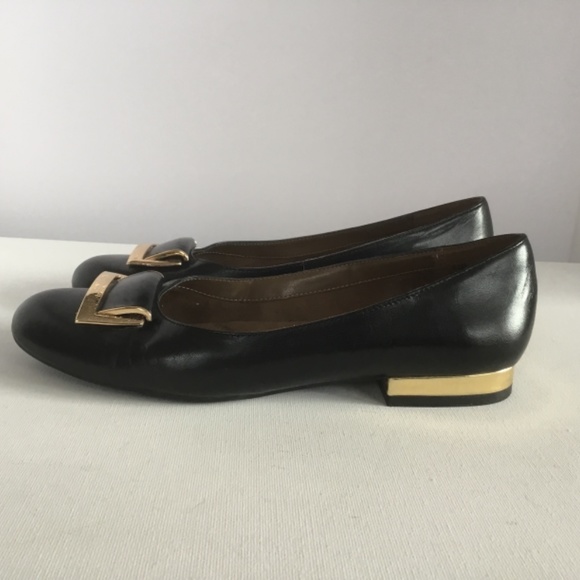 Aerosoles Womens Good Times Flats Black Leather Gold Trim 9.5 - Picture 3 of 8